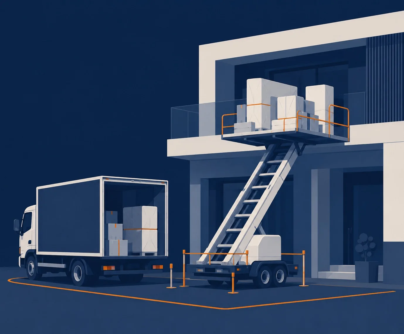 Elevator-lift moving illustration for a residence
